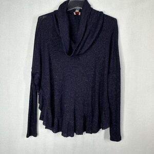 Anthropologie‎ Postmark Orly Sweater XS./S Blue Metallic Ruffle Cowl Neck Top